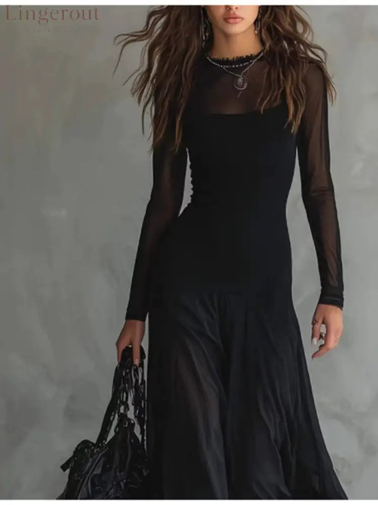 Sheer Mesh Maxi Dress - Dresses
