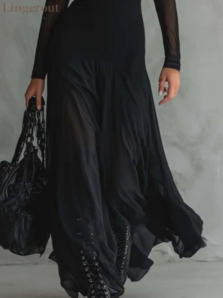 Sheer Mesh Maxi Dress - Dresses