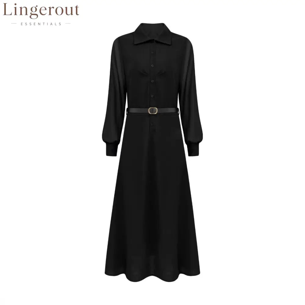Sheer Sleeve Belted Maxi Shirt Dress - Maxi Dresses