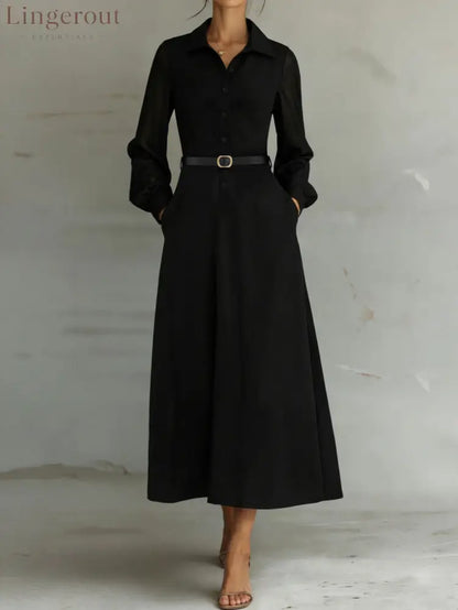 Sheer Sleeve Belted Maxi Shirt Dress - Maxi Dresses