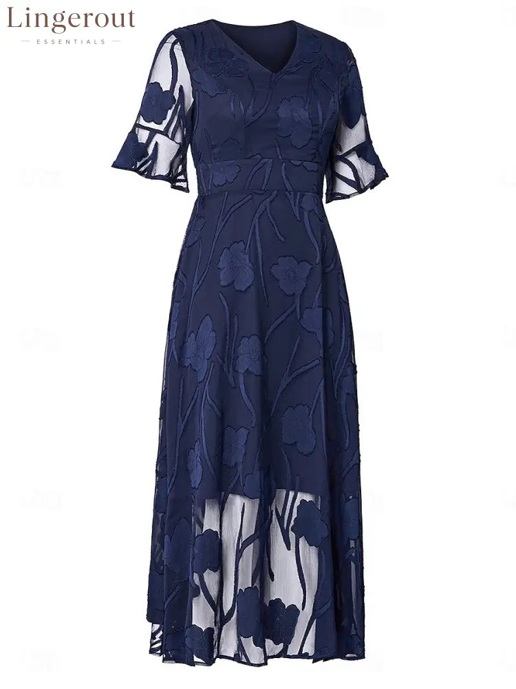 Sheer Sleeve V-Neck Floral Dress