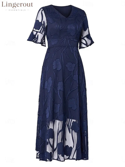 Sheer Sleeve V-Neck Floral Dress