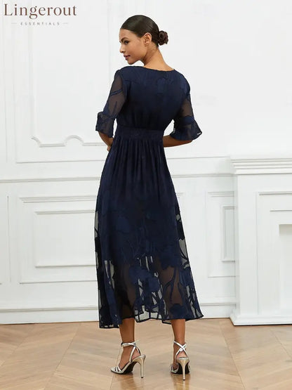 Sheer Sleeve V-Neck Floral Dress