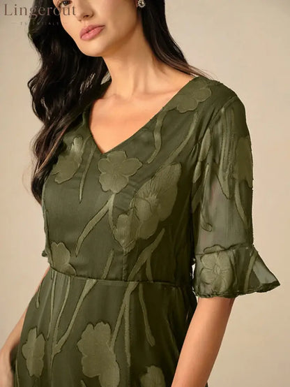 Sheer Sleeve V-Neck Floral Dress