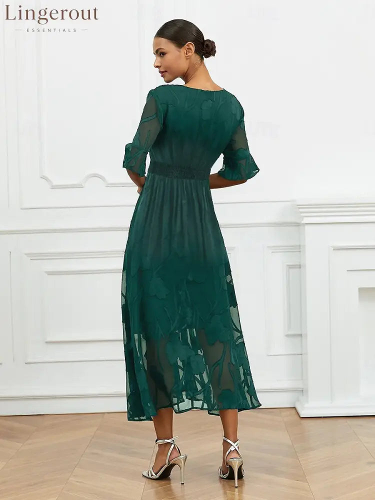 Sheer Sleeve V-Neck Floral Dress