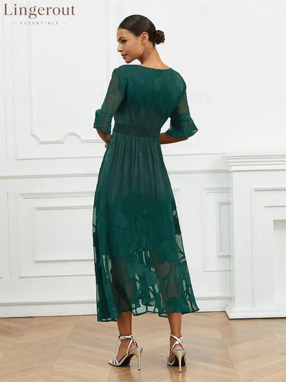 Sheer Sleeve V-Neck Floral Dress