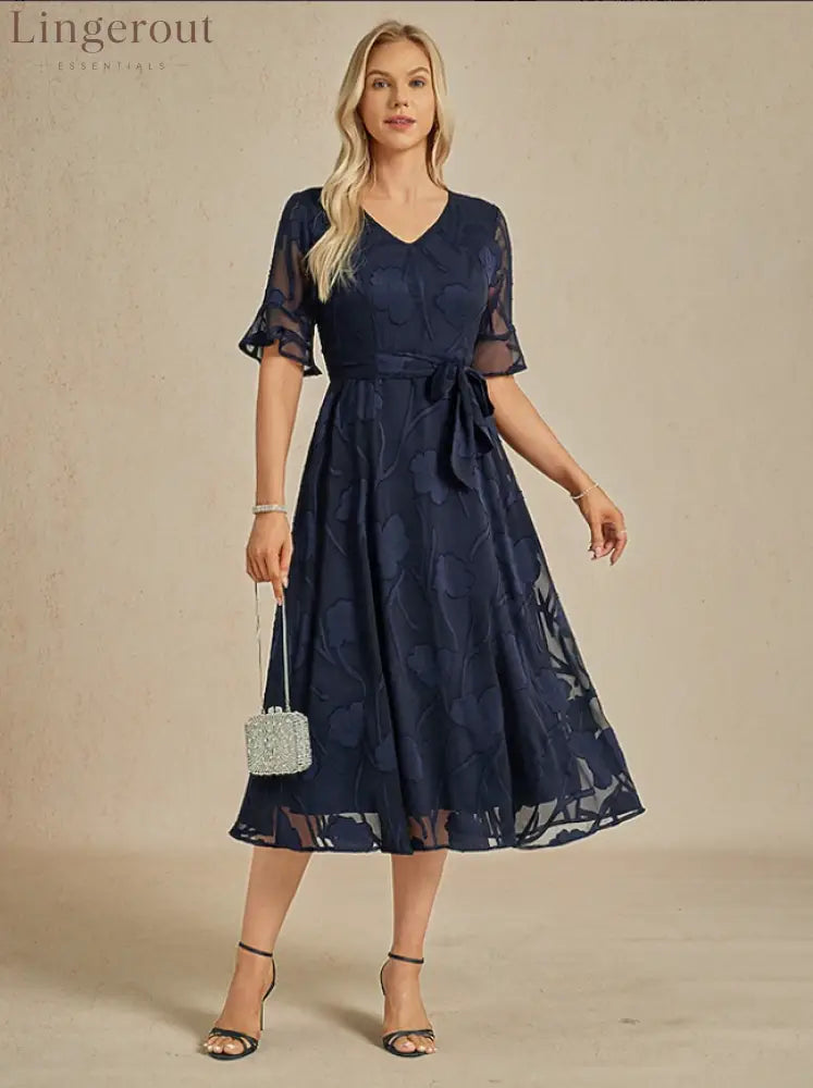 Sheer Sleeve V-Neck Floral Dress