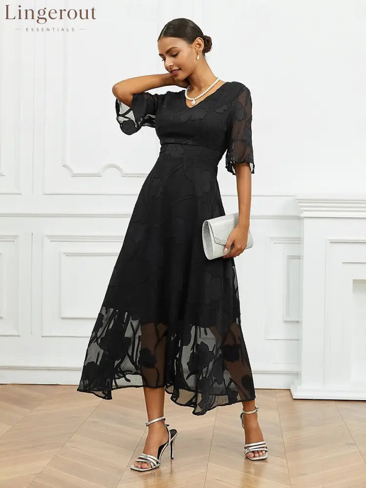 Sheer Sleeve V-Neck Floral Dress