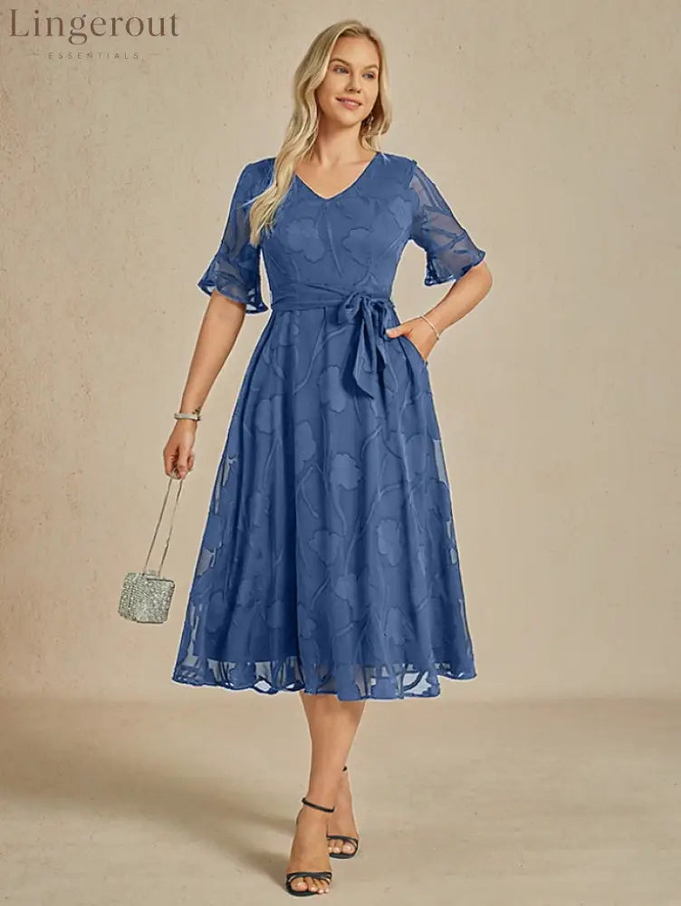 Sheer Sleeve V-Neck Floral Dress