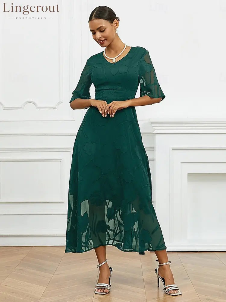Sheer Sleeve V-Neck Floral Dress