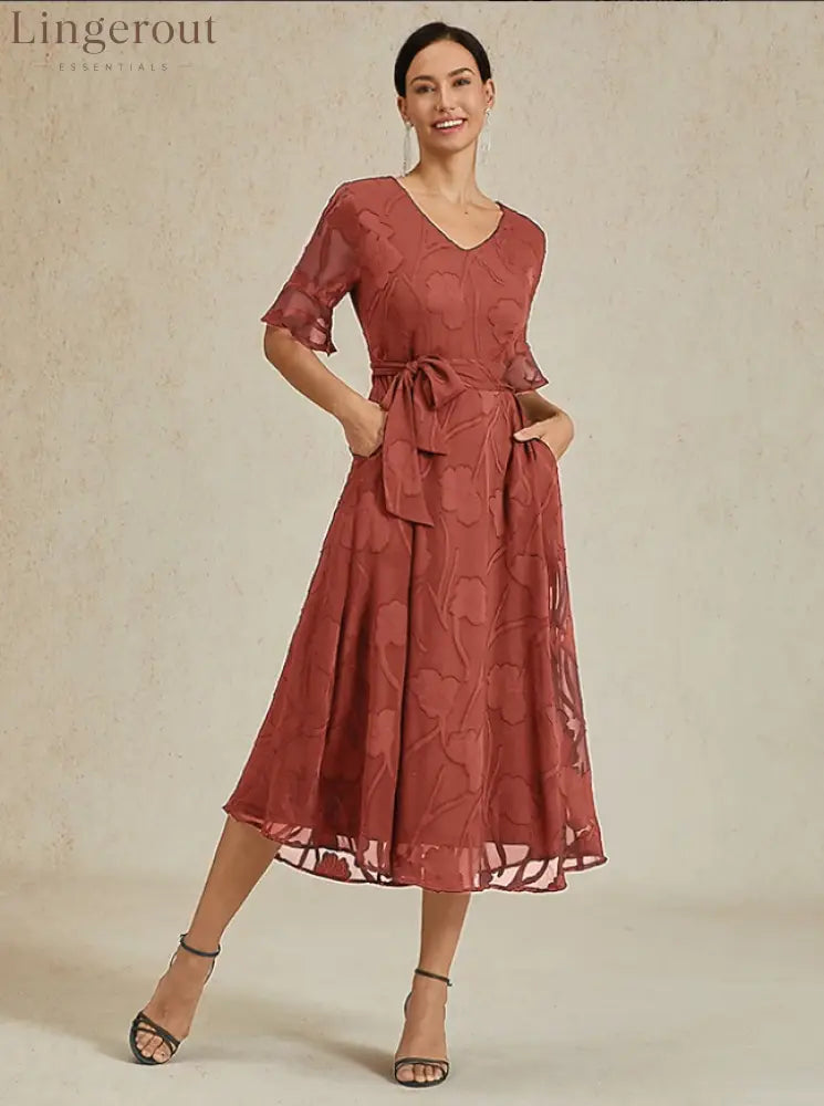 Sheer Sleeve V-Neck Floral Dress