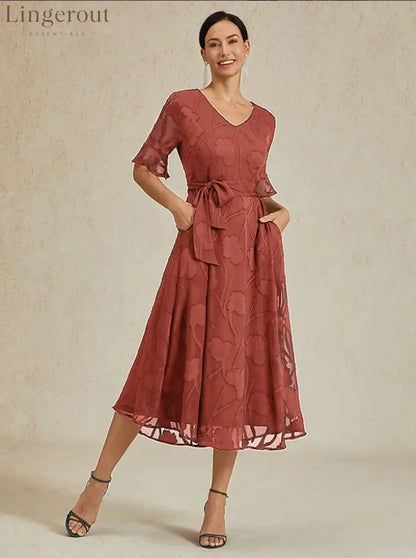 Sheer Sleeve V-Neck Floral Dress