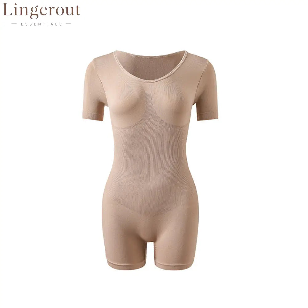 Short Sleeve V-Neck Tummy Control Butt Lift Shaping Bodysuit Shorts