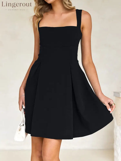Short Sleeveless Party Dress with Back Bow - Black / S