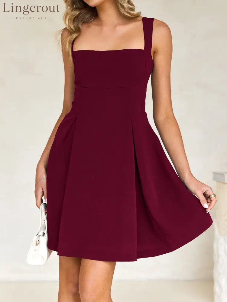 Short Sleeveless Party Dress with Back Bow - Burgundy / S