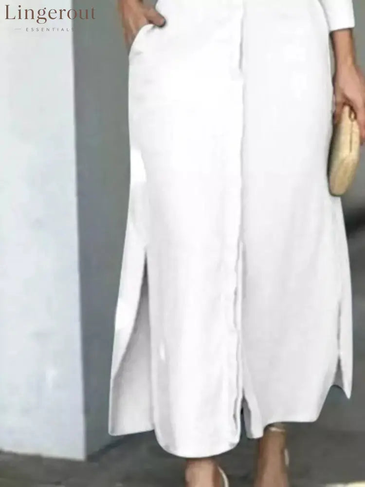 Side Slit Long Sleeve Shirt Dress