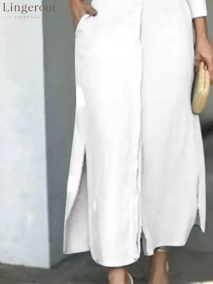 Side Slit Long Sleeve Shirt Dress