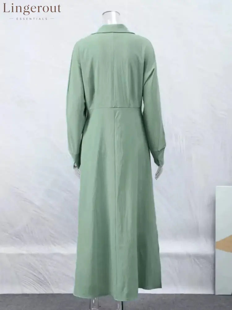 Side Slit Long Sleeve Shirt Dress