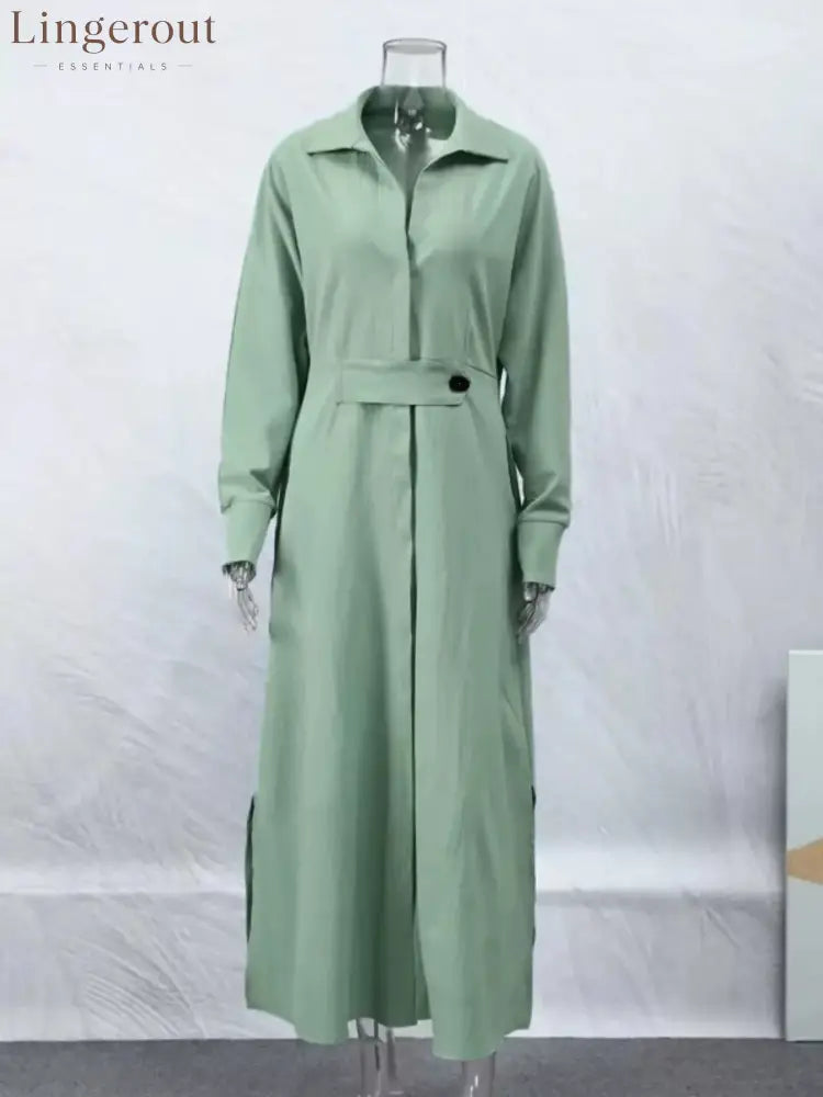 Side Slit Long Sleeve Shirt Dress