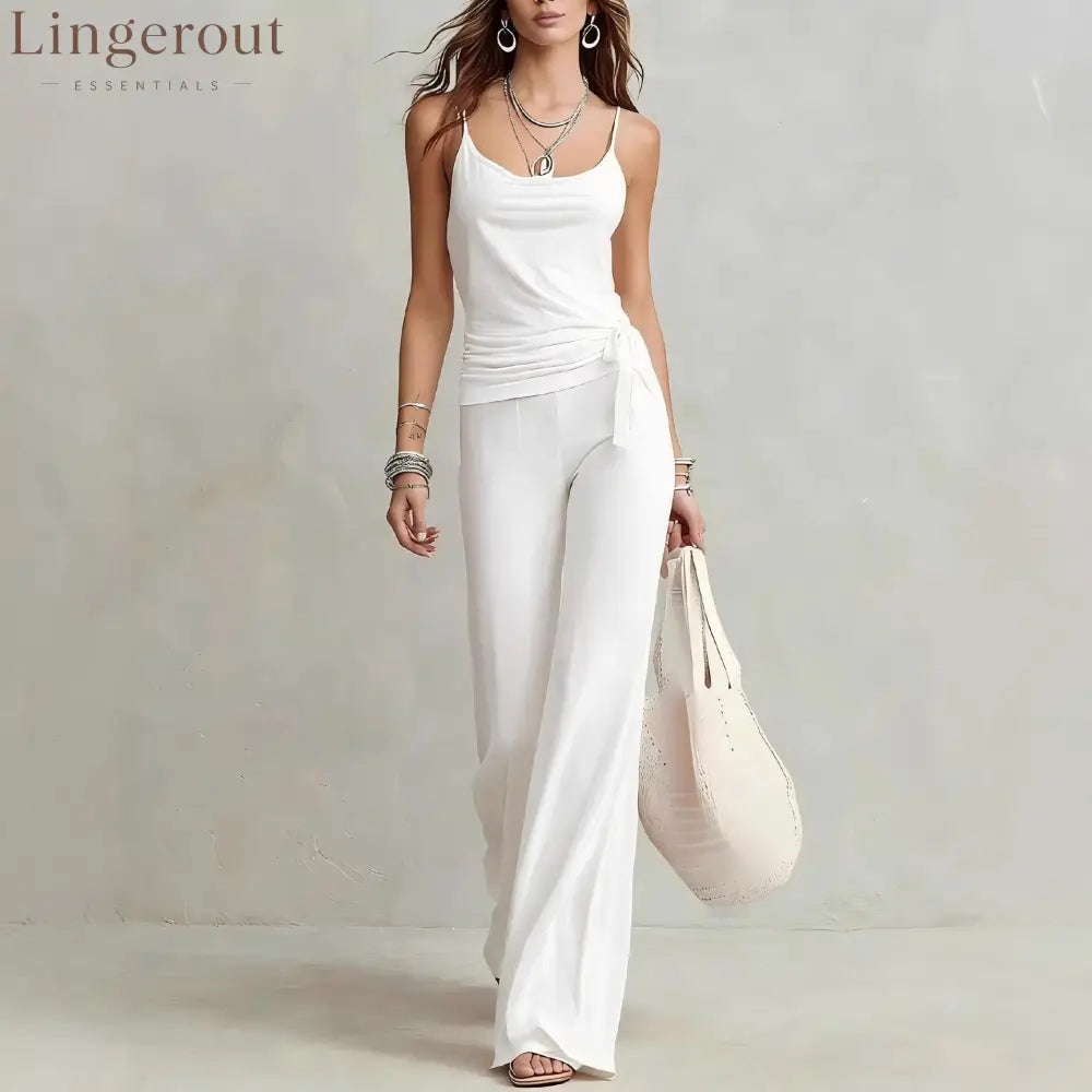 Side Tie Cami Top & High Waist Wide Leg Pants Two Piece Matching Set