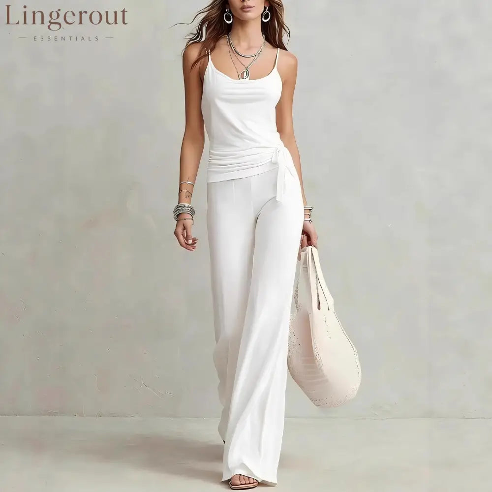 Side Tie Cami Top & High Waist Wide Leg Pants Two Piece Matching Set