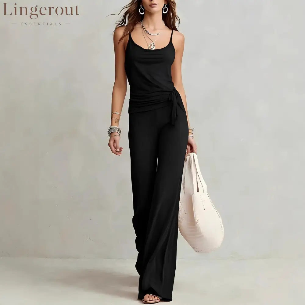 Side Tie Cami Top & High Waist Wide Leg Pants Two Piece Matching Set