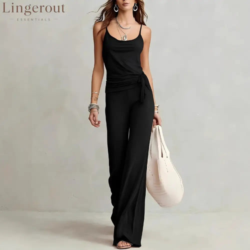 Side Tie Cami Top & High Waist Wide Leg Pants Two Piece Matching Set