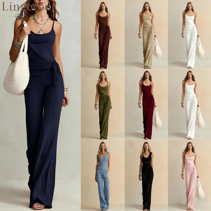 Side Tie Cami Top & High Waist Wide Leg Pants Two Piece Matching Set