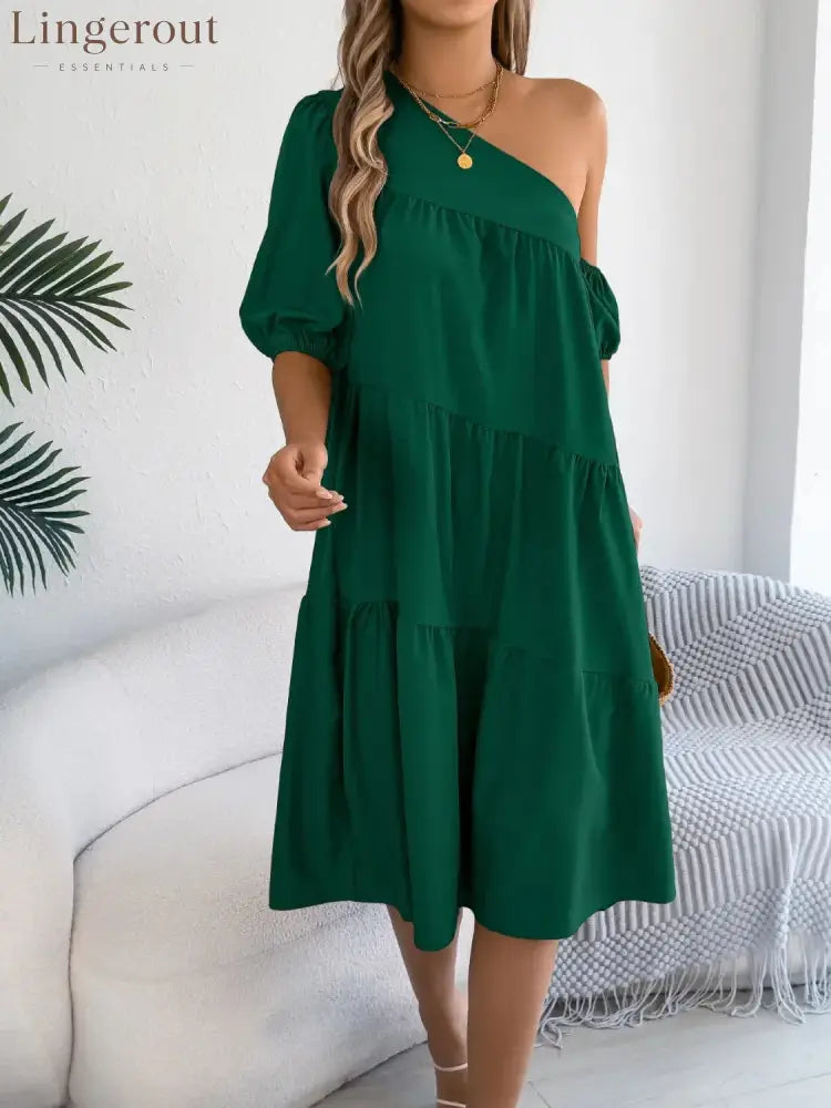Single Shoulder Tiered Dress