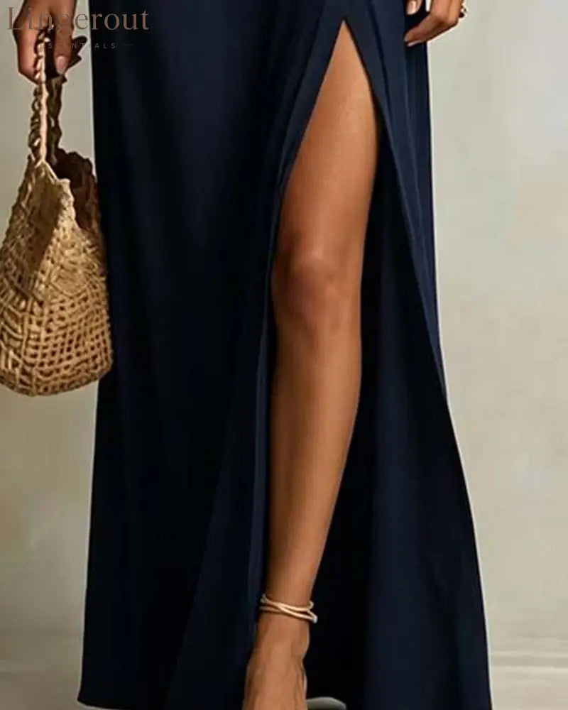 Slash Shoulder Slit Dress