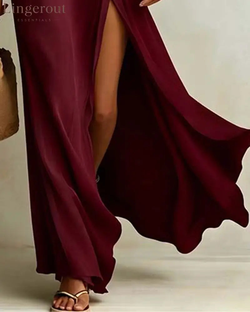 Slash Shoulder Slit Dress
