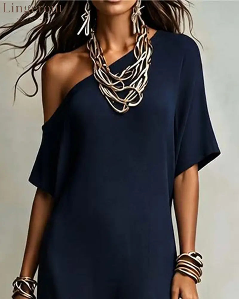 Slash Shoulder Slit Dress