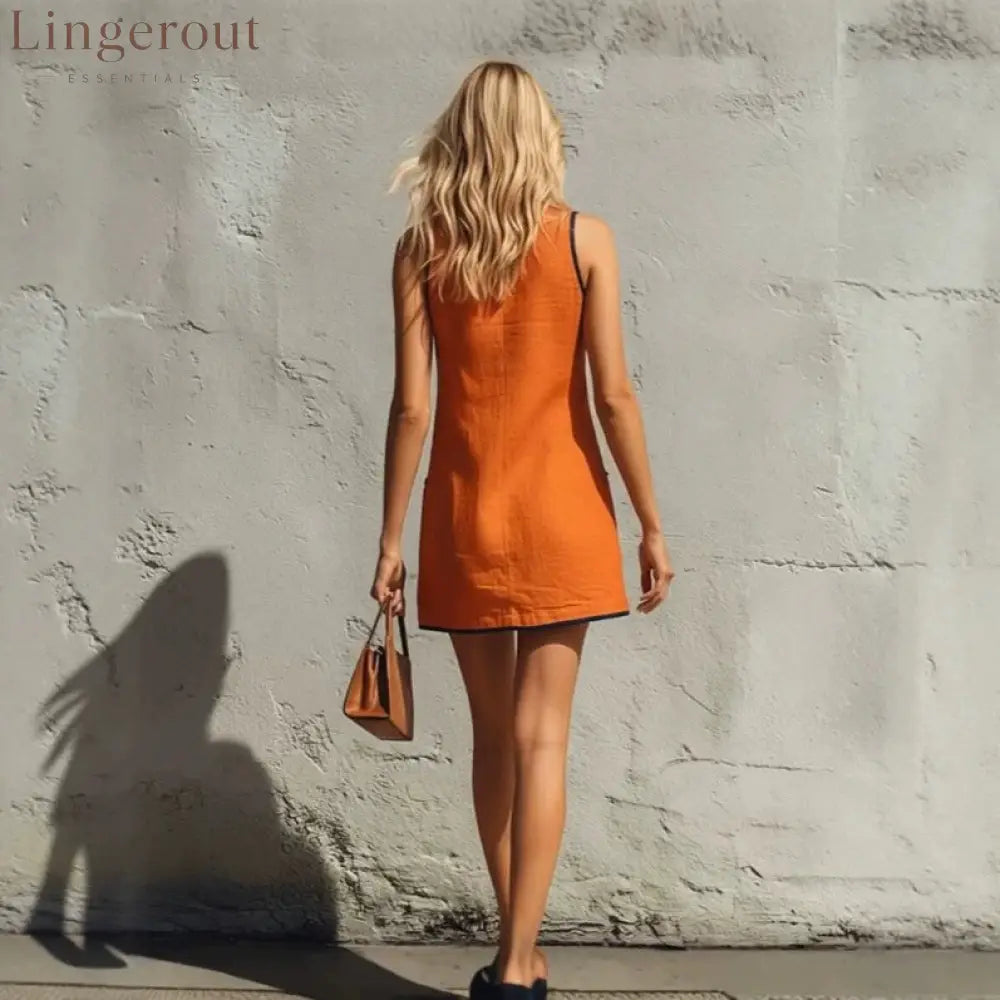Sleeveless Button Front Casual Mini Dress with Pockets
