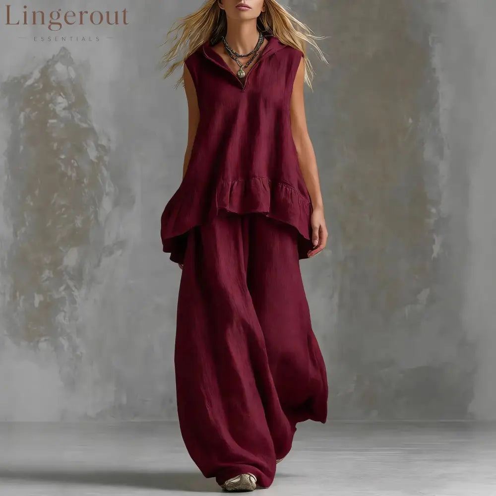 Sleeveless Hooded Textured Two-Piece Set