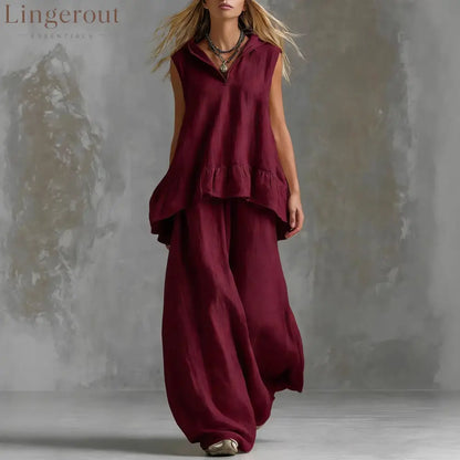 Sleeveless Hooded Textured Two-Piece Set