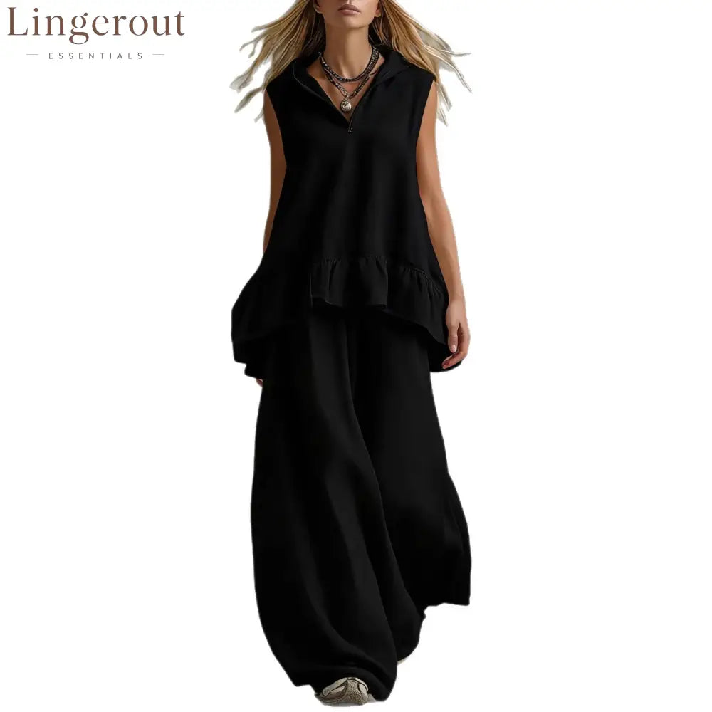Sleeveless Hooded Textured Two-Piece Set