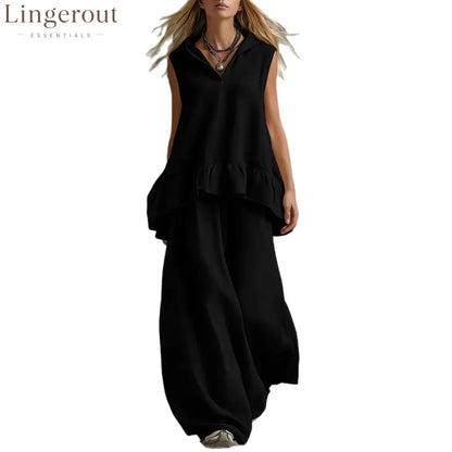 Sleeveless Hooded Textured Two-Piece Set