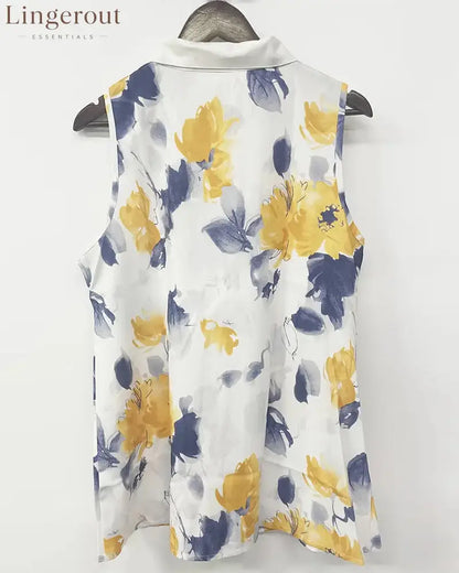 Sleeveless Lapel Printed Hollow Tank Top