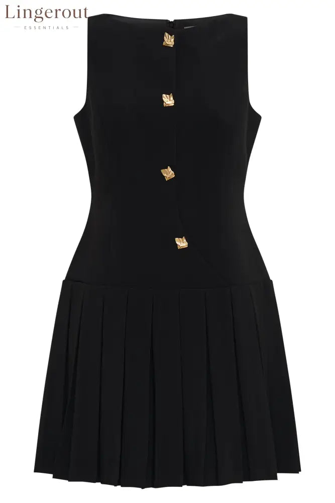 Sleeveless Pleated Mini Dress - Black