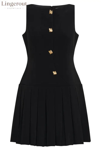 Sleeveless Pleated Mini Dress - Black