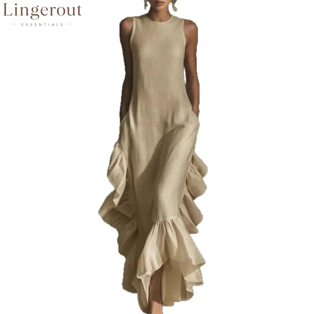 Sleeveless Ruffled Linen Maxi Dress