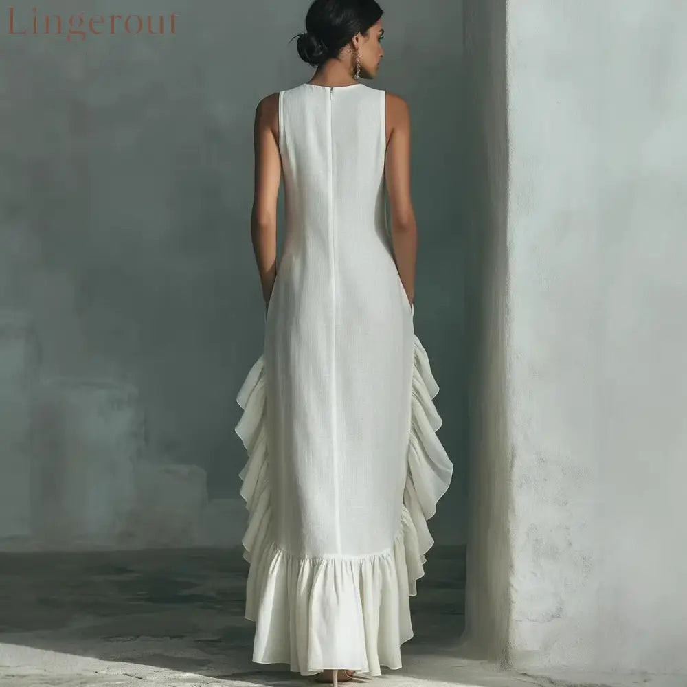 Sleeveless Ruffled Linen Maxi Dress