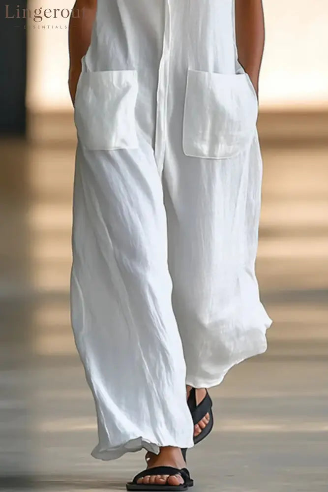 Sleeveless Solid Color Round Neck Jumpsuit