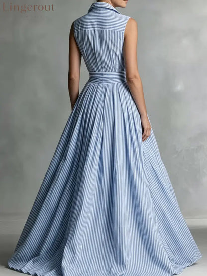 Sleeveless Striped Shirt Maxi Dress
