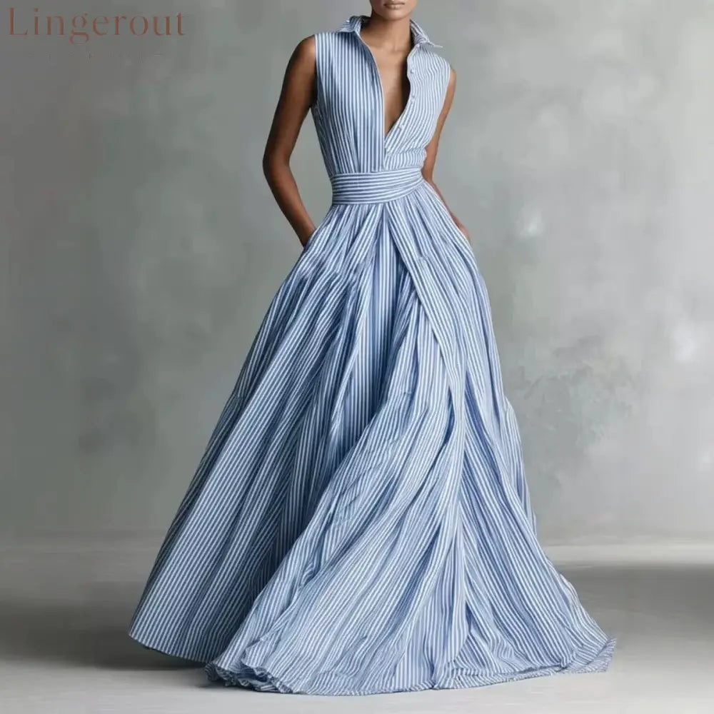 Sleeveless Striped Shirt Maxi Dress