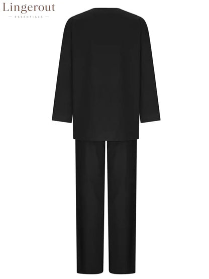 Solid Color Loose Long Sleeves Round-Neck Shirts Top + Drawstring Pants Bottom Two Pieces Set
