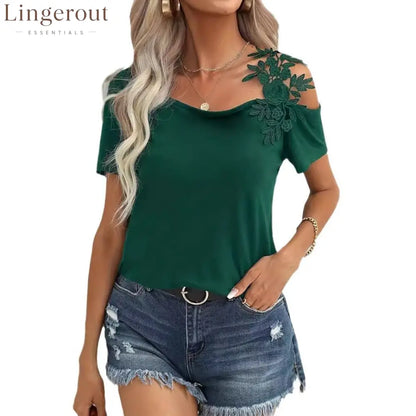 solid color stitching fashion lace T-shirt women’s tops