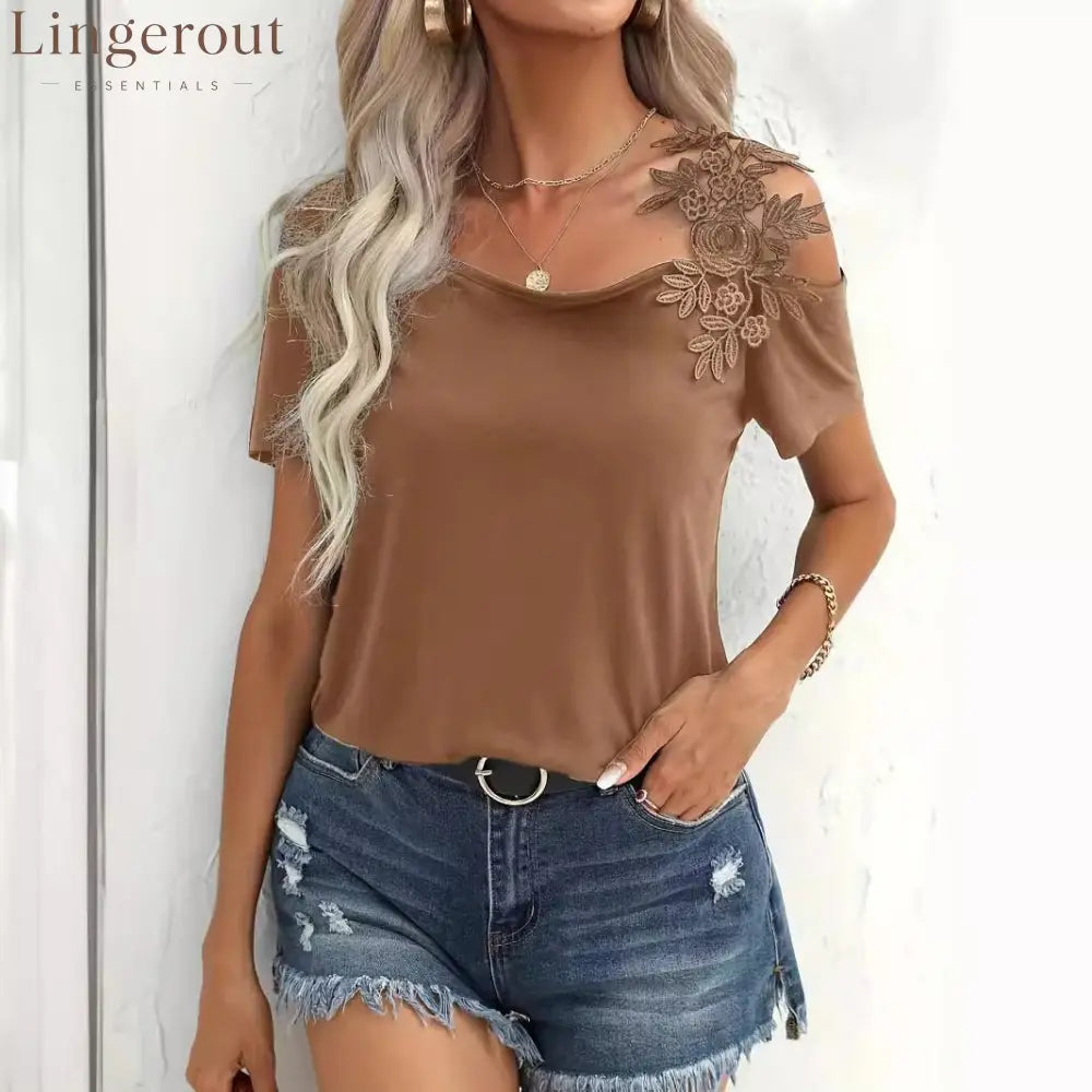 solid color stitching fashion lace T-shirt women’s tops