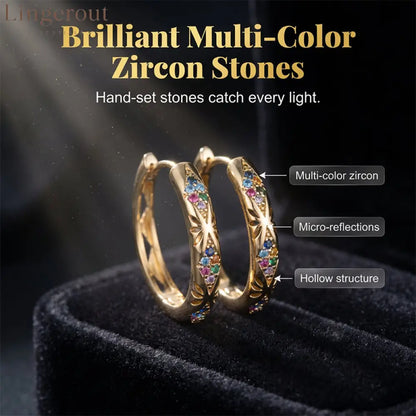 Sparkling Zircon Hollow Hoop Earrings