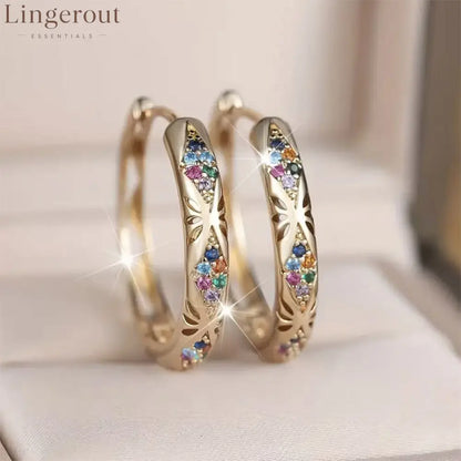 Sparkling Zircon Hollow Hoop Earrings
